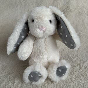 World's Softest Plush 9” Bunny White Rabbit Gray Feet Ears Stars Stuffed Animal